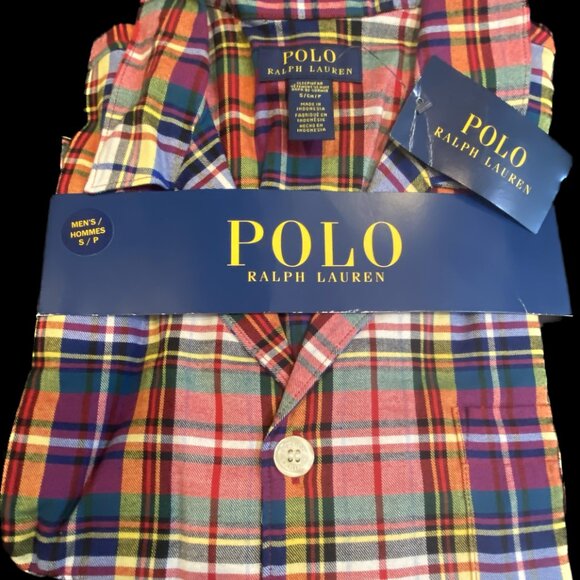 Men Polo Ralph Lauren 2-Piece 100% Cotton Tartan Plaid Pajamas Sleepwear Set S M - Picture 5 of 6